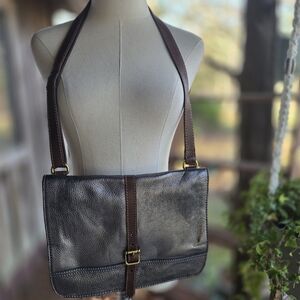 Fossil Metallic Silver Leather Messenger Bag